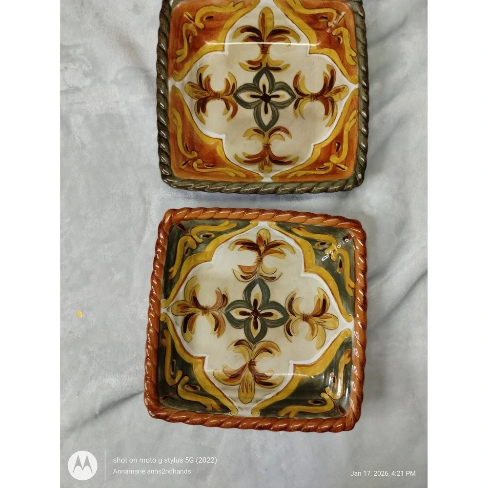 Artimino Siena Tuscan Square Plates Set of 2 Italy‎ Hand Painted Rope Rim
